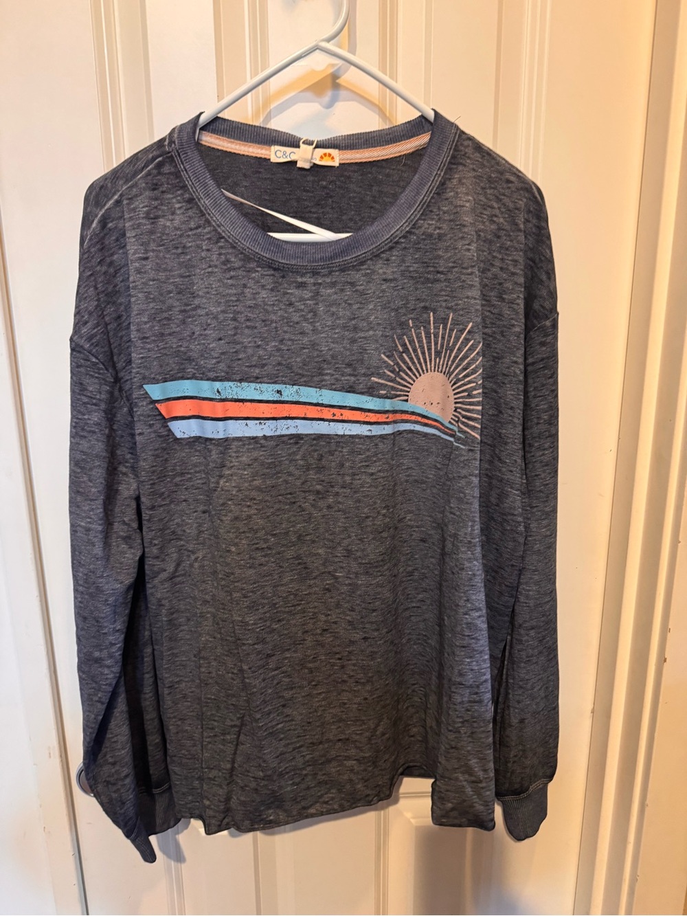 C&C California Moody Indigo Long Sleeve Tee with Retro Sun Stripe